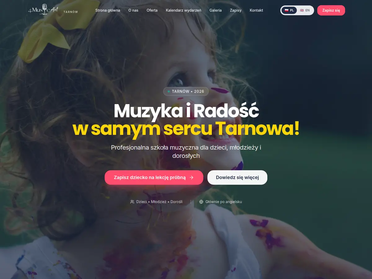 Zrzut ekranu strony 4MusicArt Tarnów na komputerze