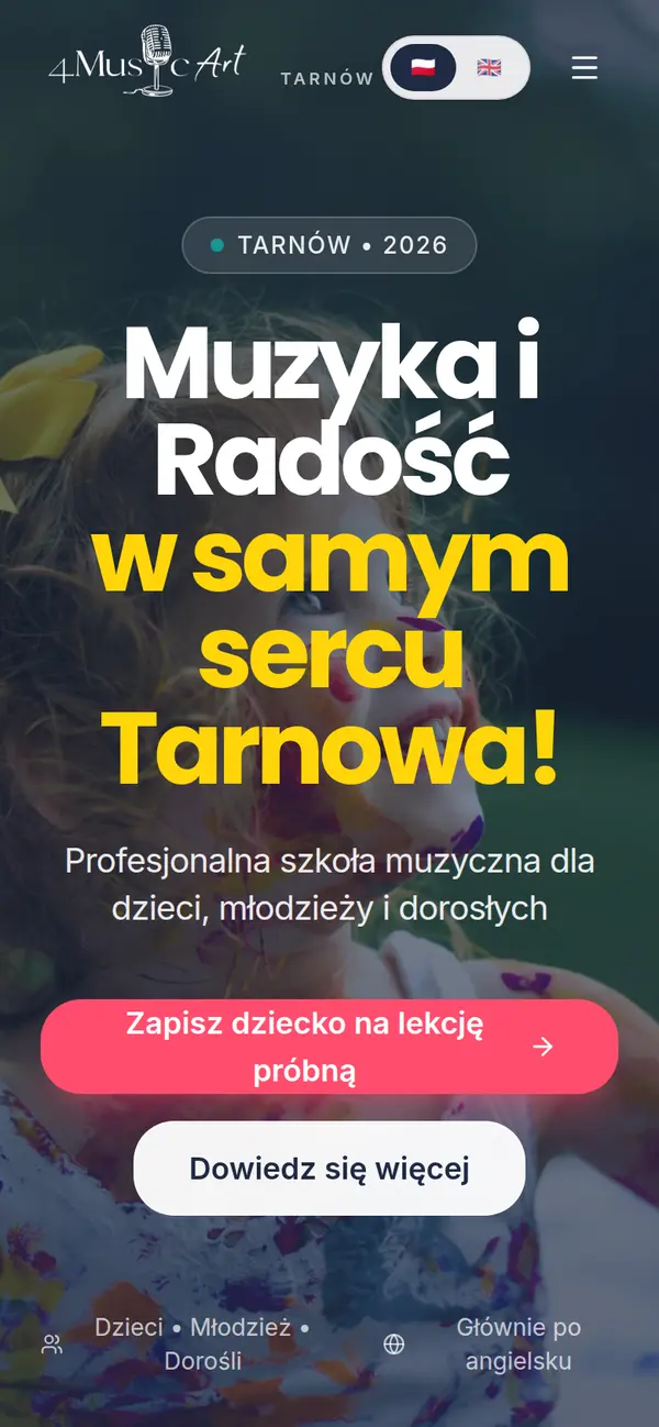 Zrzut ekranu strony 4MusicArt Tarnów na telefonie
